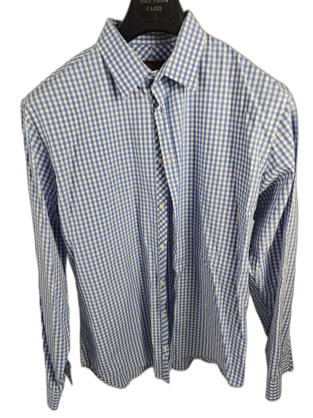 Men’s Zara Man Dress Shirt Blue White Gingham XXL